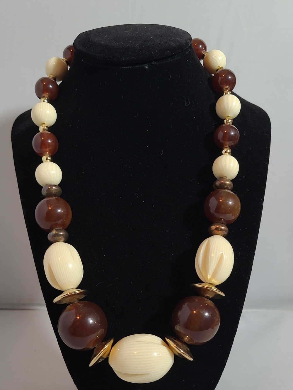 Vintagr Cream and Brown Beaded Statement Necklace  Women Jewelry